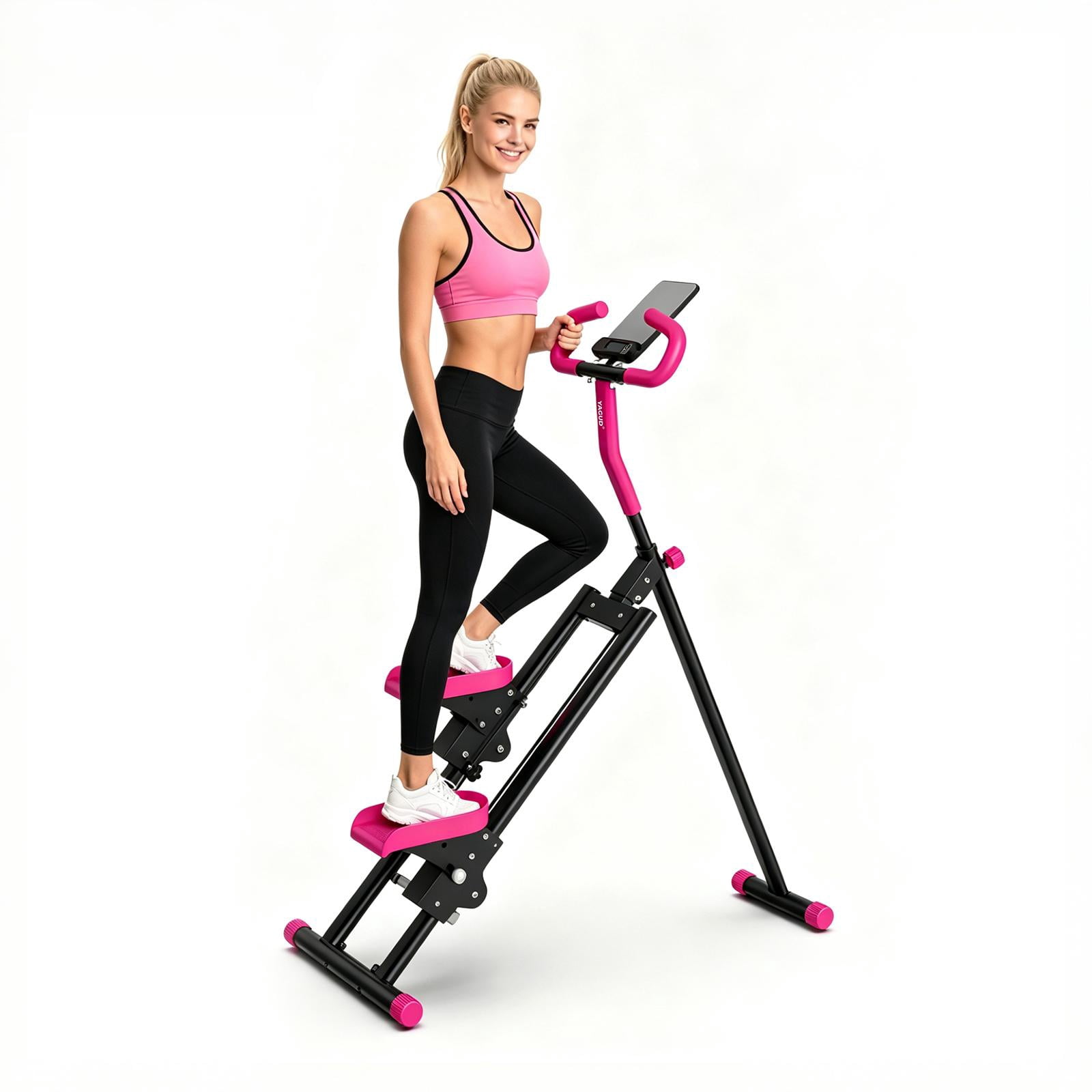 Stair Stepper with 6-Level Adjustable Handrails, 330lb Weight Capacity Stair Climber for Full-Body Exercise, Compact Foldable Step Machines for Home Workouts & Small Spaces, Pink