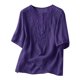 thumbnail image 4 of Top retro con cuello redondo y bordado para mujer: camisa de lino holgada de manga corta para un look veraniego informal, 4 of 4