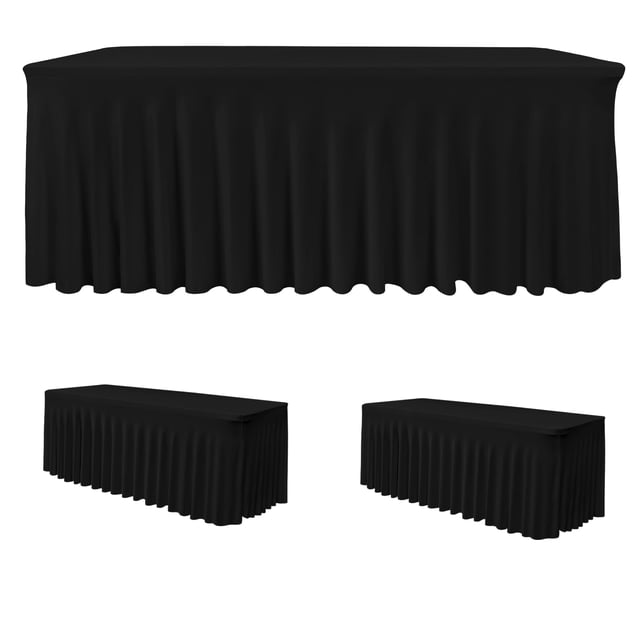 Faldas de mesa HolidayIdeas de spandex negro para rectángulo de 6 pies