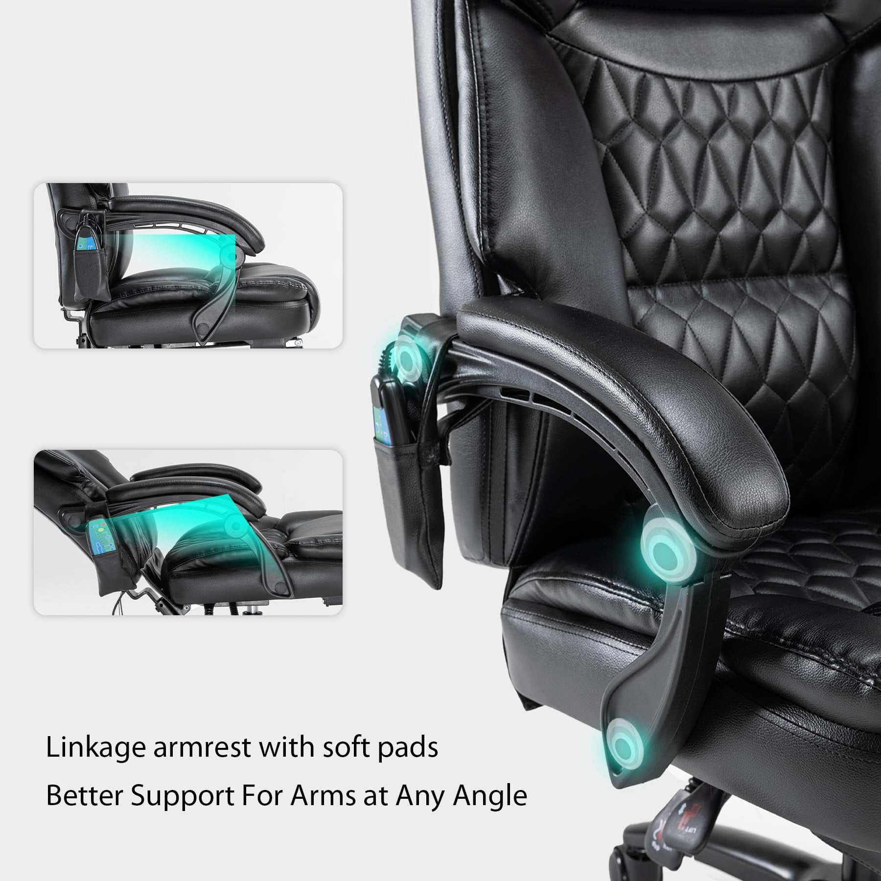 HESL Office Chair With Massage And Heated Lumber Spport, Big and Tall Reclining Desk Chair,Black