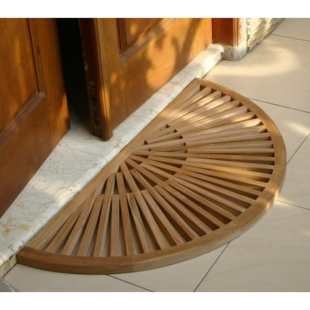 French Doors Patio Wood WholesaleTeak Outdoor Patio Grade-A Teak Wood Sun Burst Door / Shower/ Spa / Bath Floor Mat (34x17) #WMAXSBFM ()