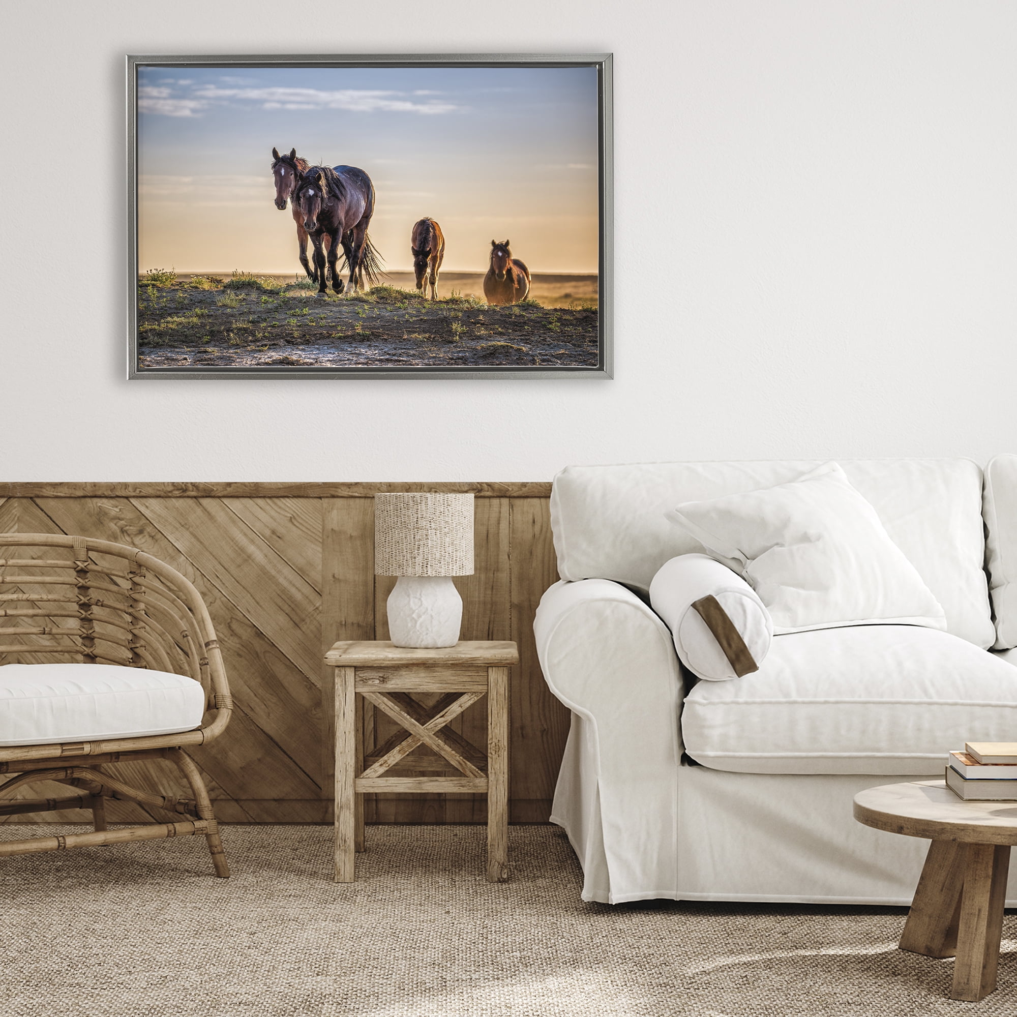 Stupell Industries Horses Coming Home Gray Framed Floater Canvas Wall Art, design by Tim West