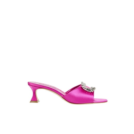 MANOLO BLAHNIK Laalita Crystal Satin Mules - Runway Catalog