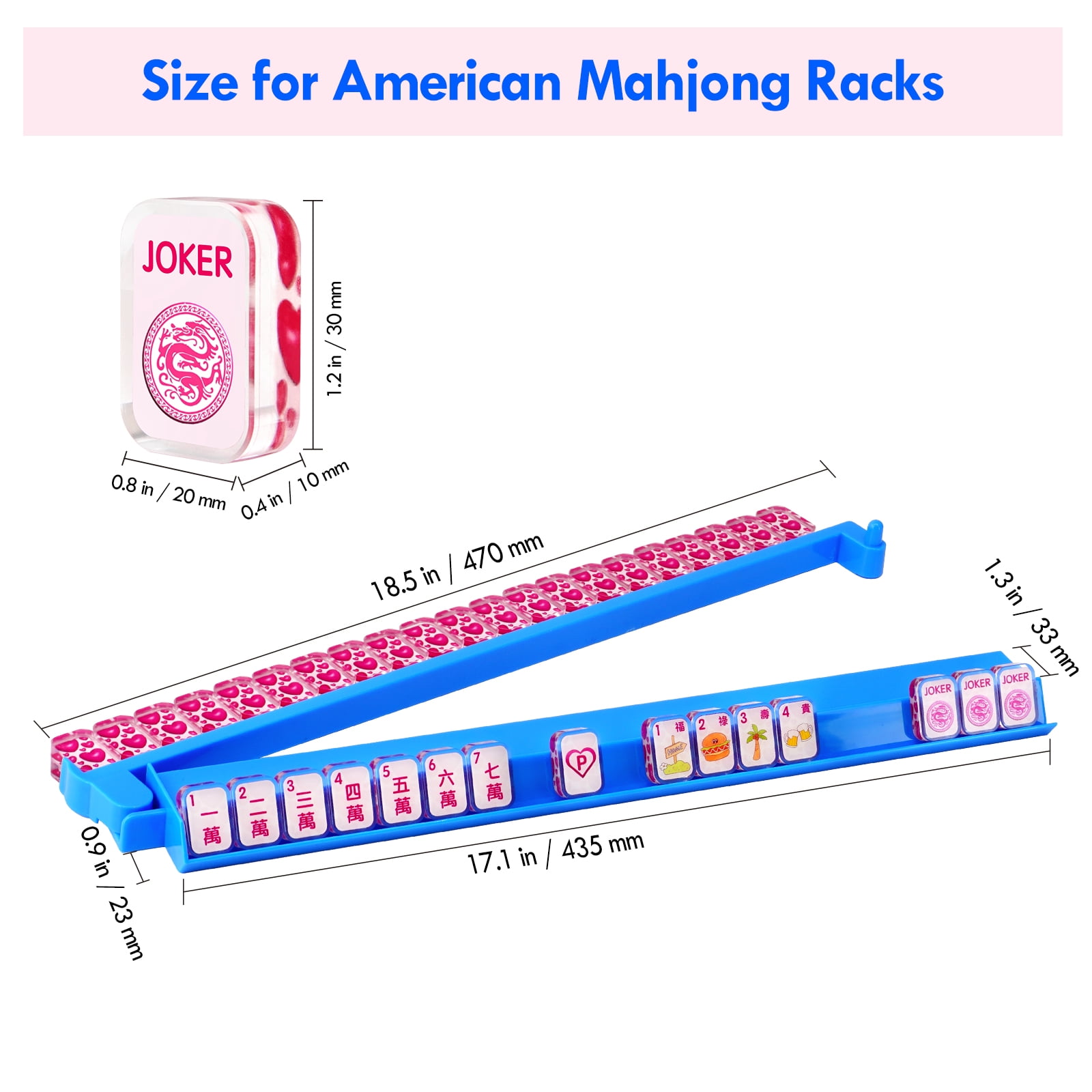 4 Pack Blue All-in-One Acrylic Mahjong Rack & Pusher Combo for American Mahjong