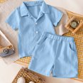 thumbnail image 2 of Faraee Toddler Baby Boys Clothes Summer Outfits Polo Shirt Shorts Set 6 12 18 24 Months 2t 3t 4t Cotton Linen Infant Clothing Blue,6-12 Months, 2 of 5