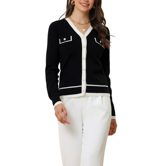 INSPIRE CHIC Women's Long Sleeve Button Down Classic V Neck Rib Sweater Knit Cardigan S Black