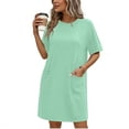thumbnail image 6 of Summer Womens Plus Size Dress Fashion Casual Solid Short Sleeve Round Neck Bandage Mini Dress with Pockets, 6 of 7