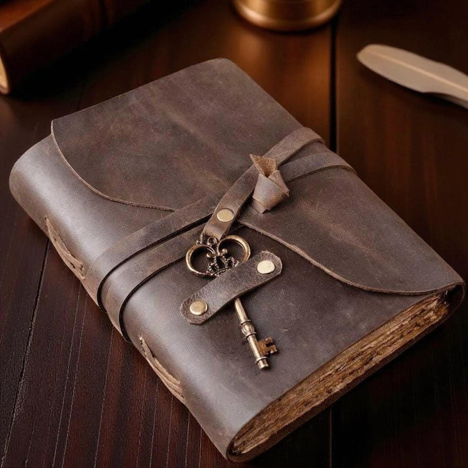 Handmade Leather Grimoire Journal Deckle Edge Book of Shadows, 200 Pages Vintage Witchcraft Spellbook, Wiccan Pagan Gothic Magic Diary Gift