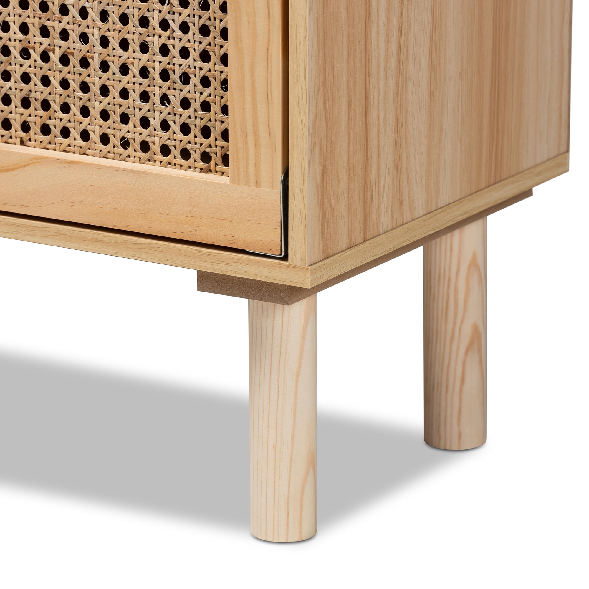 Baxton Studio Faulkner Mid-Century Modern Natural Brown Finished Wood and Rattan 2-Door Bookcase