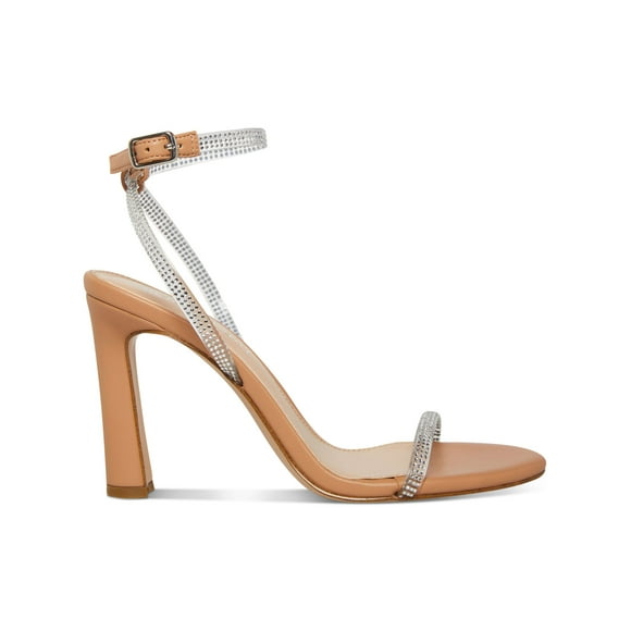 MADDEN GIRL Sandale à Talon Habillée pour Femmes Beige avec Bride Cheville et Strass Tasha Bout Rond Boucle 9
