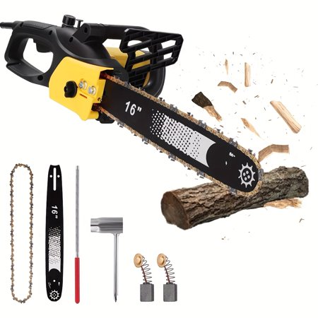 16-inch Electric Chainsaw - 2200W High Power Handheld | Auto Lubrication (Oil System), Security Lock | for Tree Trimming, Branches, Wood Cutting, Garden Felling | with Attachment