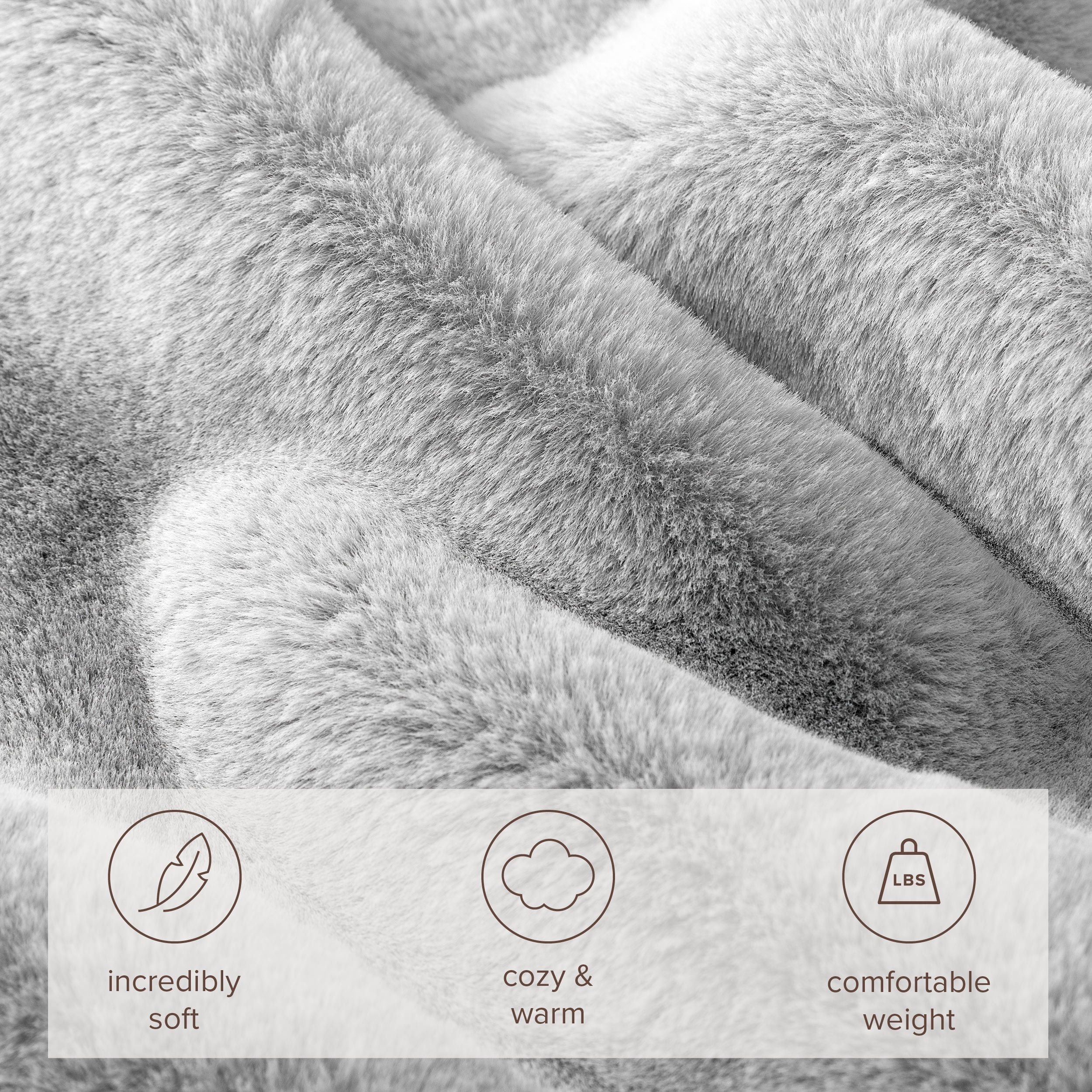 Bare Home Faux Fur Blanket - 47" x 60" - Ultra Soft Fleece - Throw, Silver