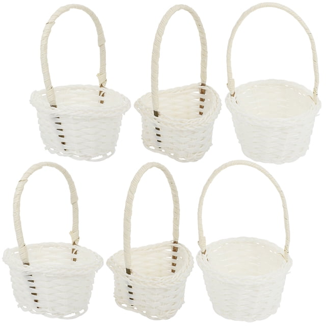 1 Set 6pcs Exquisitos cestas tejidas Mini canastas Adornos artesanales (blanco)