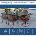 thumbnail image 6 of SOCIALCOMFY 7-Piece Outdoor Patio Dining Set, All-Weather Cast Aluminum Furniture Conversation Set, Include 4 Stationary Chairs, 2 Swivel Dining Chairs & a Rectangle Table w/Umbrella Hole, Red, 6 of 7