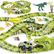 SWIND 291 PCS Dinosaur Toys Race Track, Flexible Track Playset with 2 Race Cars & 8 Dinosaurs to Create a Dino World Road Race, Best Gift for Toddlers Boys and Girls