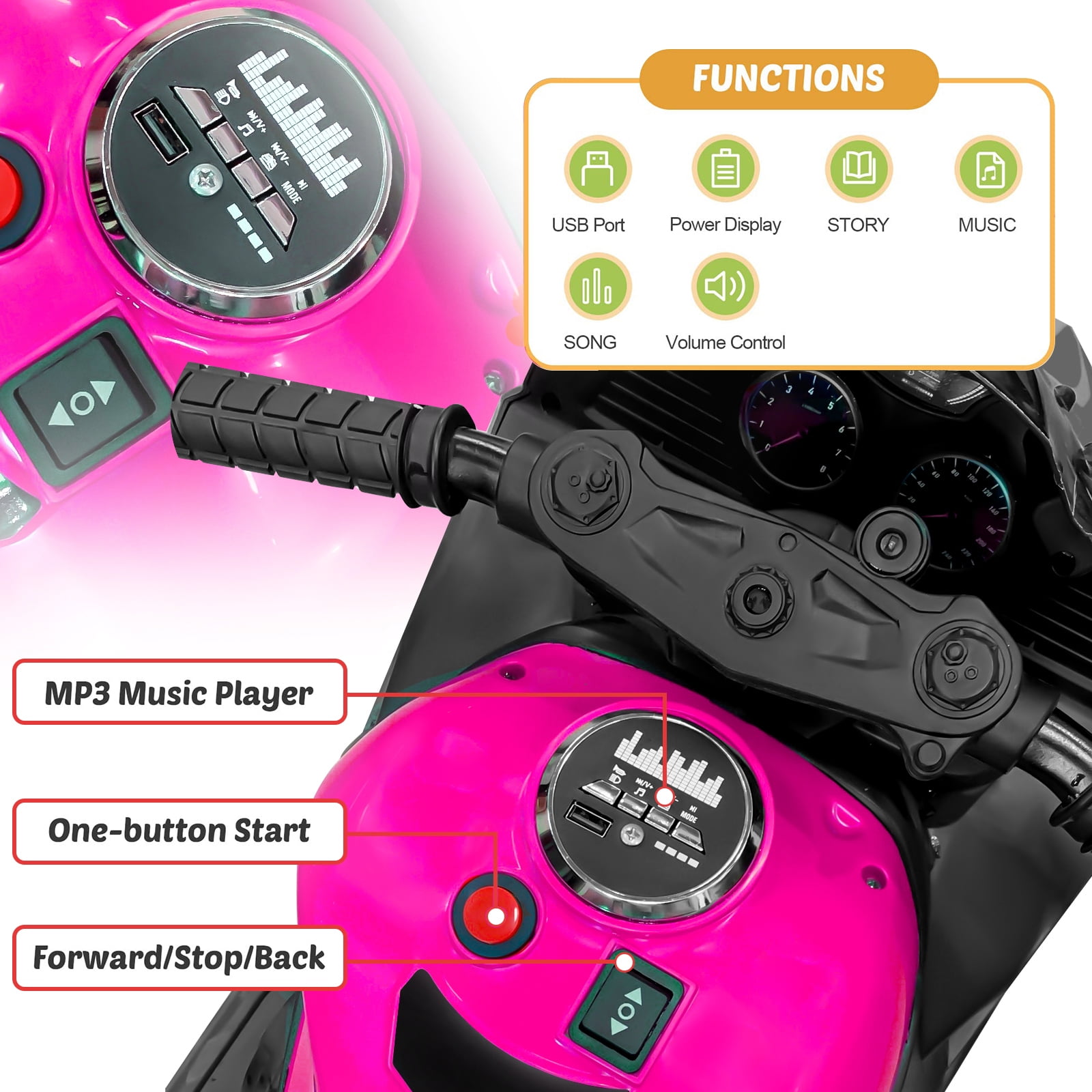 ZOGYMOZ 12V Kids Motorcycle, Electric Dirt Bike, Powered Ride ons Toys with LED Lights, Bluetooth Music