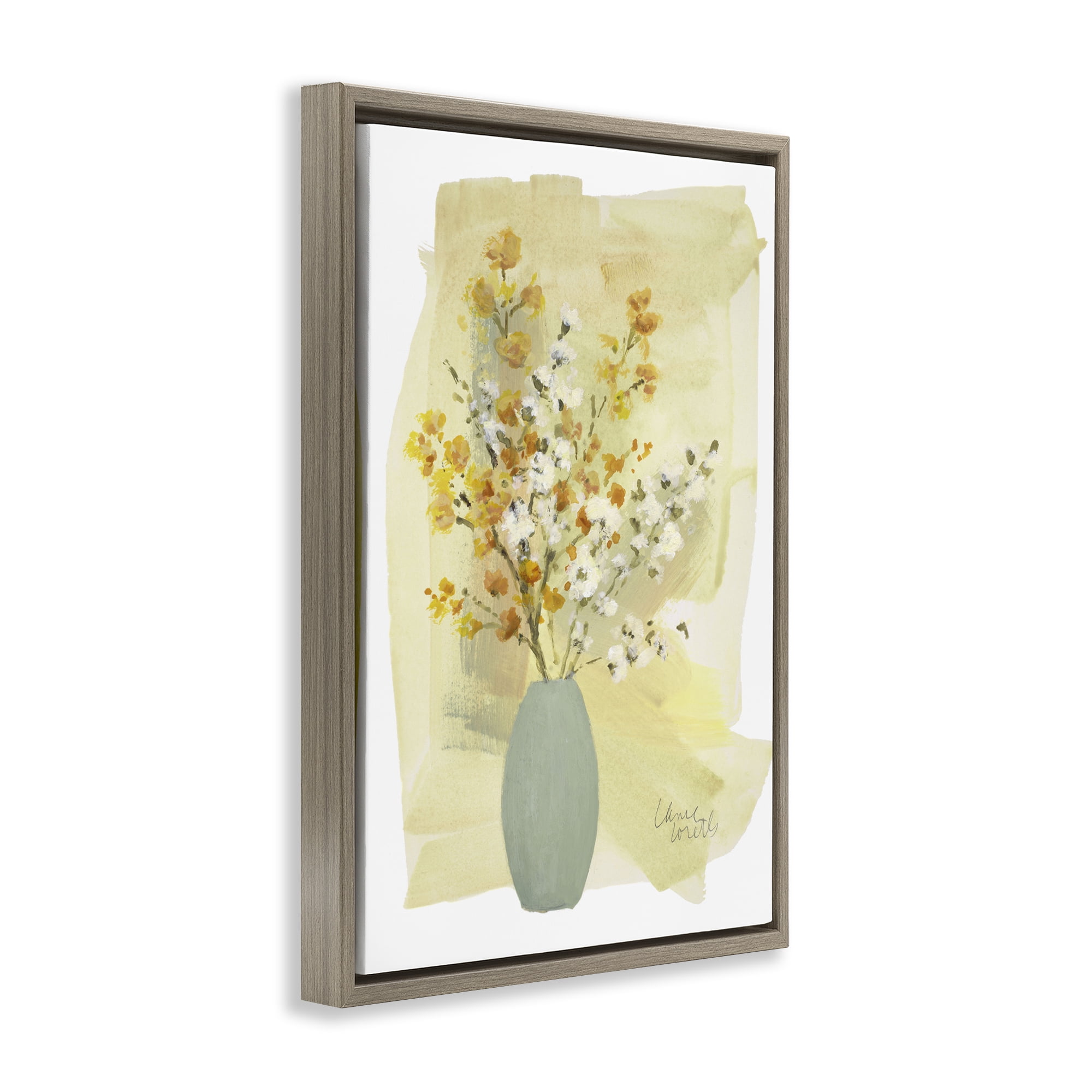 Stupell Industries Wildflowers Bloom Blue Vase Floral & Botanical Painting Brown Floater Framed Canvas Art Print Wall Art, 21 x 31