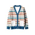 thumbnail image 5 of Women's Retro Print Denim Patchwork Open Cardigan Long Sleeve Button‑Front Jacket with Pockets, Fashion Vintage Style Fall Winter Top Orange-E, 5 of 5