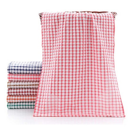 

TureClos Tea Towel Plaid Washing Cleaning Dishcloth Comfortable Soft Water Absorbent Kitchen Polyester Washcloth Towels for Househoud Pink