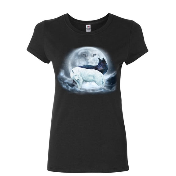 Tee Hunt Yin & Yang Wolves Women's T-Shirt Animals Wildlife Nature Wolf Pack Moon Shirt