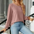thumbnail image 5 of Baberdicy Womens Tops Women's Long Sleeve T Shirt Fashion Crew Neck Tops Solid Color Casual Blouses Plus Size Tops for Women Hot Pink, 5 of 7
