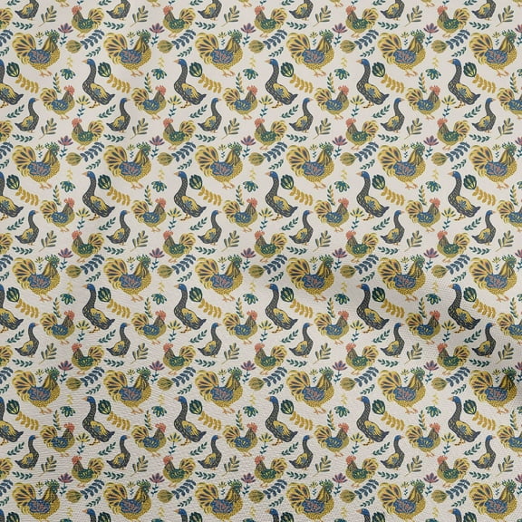 oneOone Cotton Flex Beige Fabric Birds Rooster Sewing Fabric By The Yard Printed Diy Clothing Sewing Supplies 40 Inch Wide