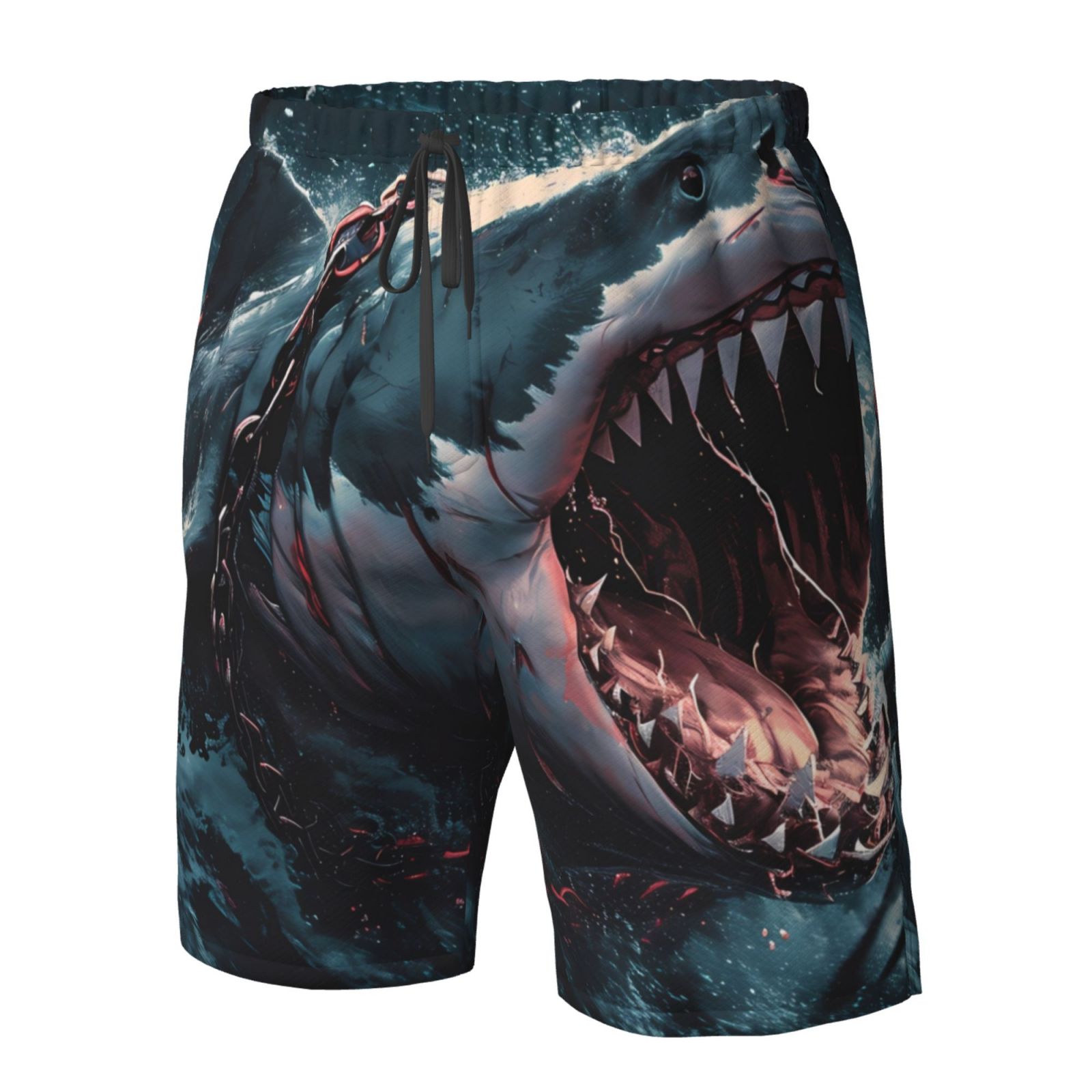 Vsdgher Wave Chain Shark Men's Beach Shorts, Surfing shorts, Swim trunks, Quick Dry Swim Trunks for Surfing Beach Fun -X-Large