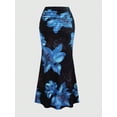 thumbnail image 5 of Women'S Fishtail Skirt Elegant Floral Ruched Skinny Bodycon Ruffle Long Skirts Blue XL, 5 of 9