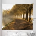 thumbnail image 1 of Nature Tapestry, Walkway at the Canal in Morning Mist Foggy Blurry Day Relaxing Spot in City Picture, Fabric Wall Hanging Decor for Bedroom Living Room Dorm, 5 Sizes, Orange Brown, by Ambesonne, 1 of 1