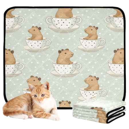 Washable Pet Pee Pads with Super Absorbent Reusable Training Pads for Dogs & Cats Cute Capybara in Coffee Cups