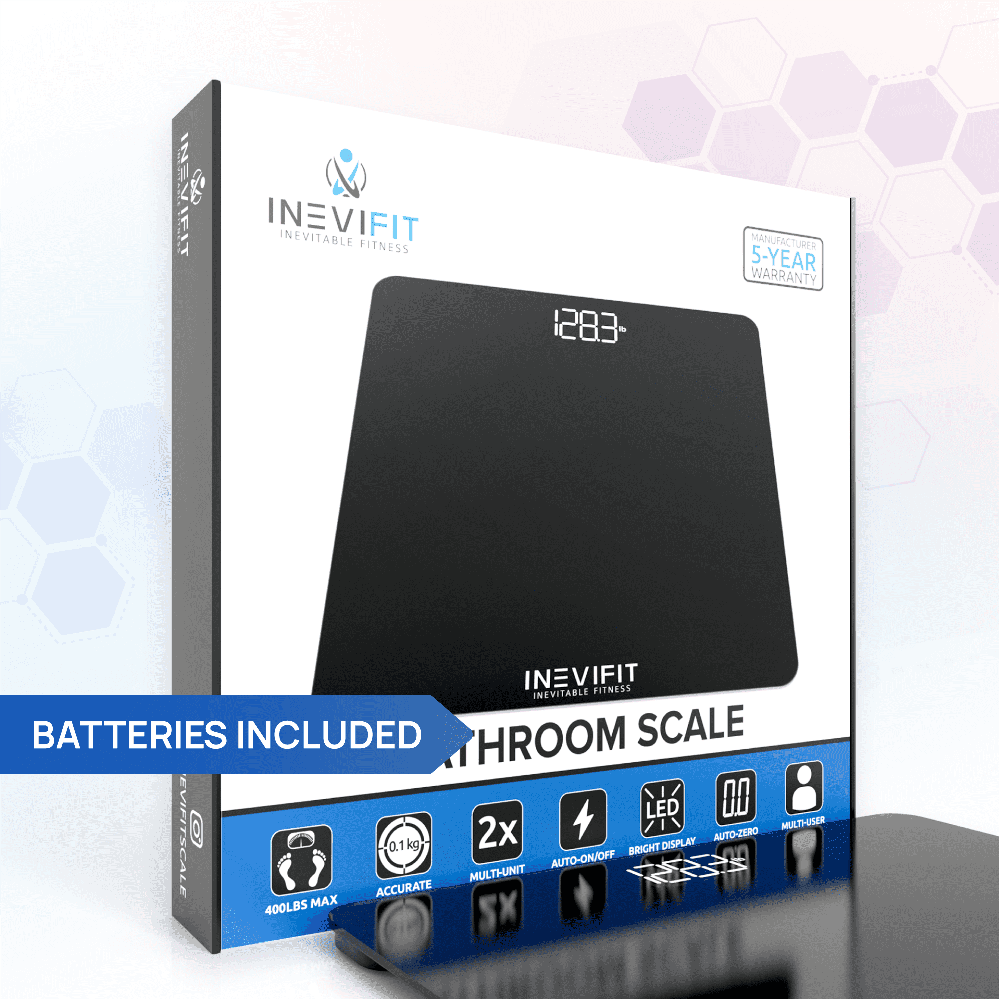 INEVIFIT Bathroom Scale, Highly Accurate Digital Bathroom Body Scale. With 5-Year Warranty - Black