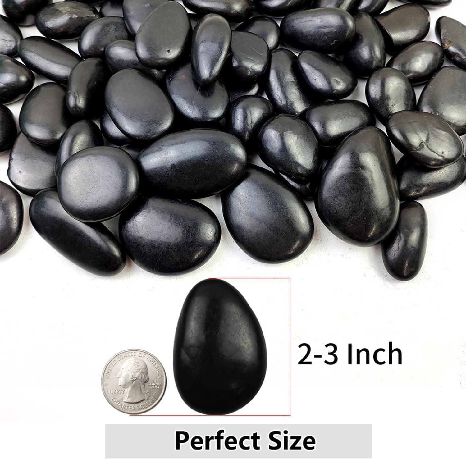 38lbs Black River Rocks, 2-3 Inch Polished Pebbles. Ideal For Plant Decoration, Vase Filling, Aquarium Landscaping, And Various Indoor Outdoor Decoration