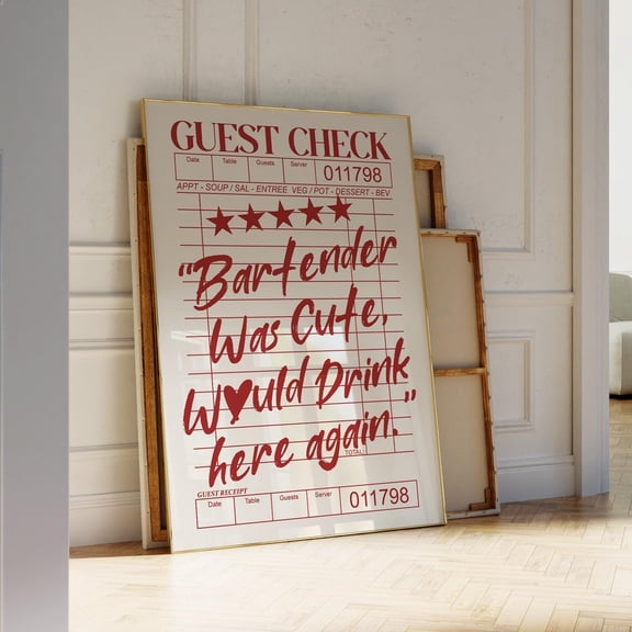 Bartender Was Cute Art Print Aeshtetic Bar Cart Wall Art Print Art Print Modern Wall Decor Guest Check Typography Print UNFRAMED PAPER POSTER, Home Decor, Vintage Gift, Living Room Dercor