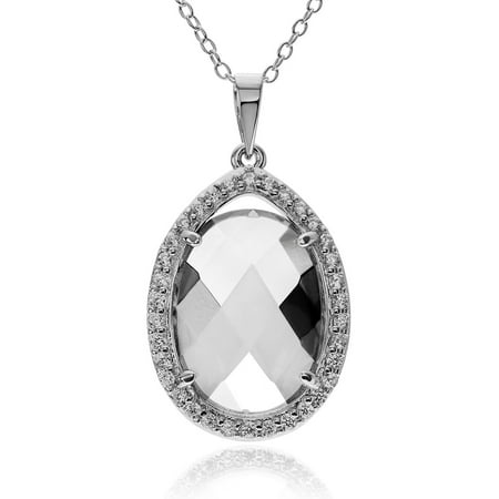 Brinley Co. Women's CZ Rhodium-Plated Sterling Silver Oval Pendant Fashion Necklace