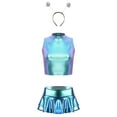 thumbnail image 4 of Sxiwei Womens 3 Piece Shiny Metallic Astronaut Cosplay Costume Latex Crop Top Skirts with Headband Blue S, 4 of 6