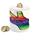 thumbnail image 1 of Groovy Piggy Bank, Hand Peace Love Sign in Rainbow Colors Internationally Recognized Universal Print, Ceramic Coin Bank Money Box for Cash Saving, 3.6" X 3.2", Multicolor, by Ambesonne, 1 of 4