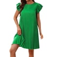 thumbnail image 2 of Gspmoly Robe d'Été, Robe à Manches à Volants à la Mode pour Femmes, Couleur Unie Plissée à Col Rond, Robes de Soirée pour Femmes Offres Prime, 2 of 8