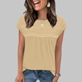 thumbnail image 5 of ClodeEU Womens V-Neck Short Sleeve Crew Neck Pleated Front T-Shirt ,Loose Dressy Casual Summer Tee Tops Khaki,Womens Plus L, 5 of 8