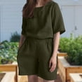 thumbnail image 4 of Camisa Pantalones Cortos Traje Camisa de mujer, pantalones cortos, traje de chándal de verano sólido, conjuntos a juego (verde militar M) Ygjytge para Mujer ejercito verde T M, 4 of 7