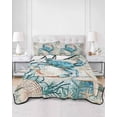 thumbnail image 3 of Teal Crab Coastal Twin Size Down Alternative Comforter, Lightweight Comforter Quilt Bedding Set with Pillow Shams Summer Beach Nautical Starfish Retro All Seasons Bed Comforter Duvet Insert 68"x86", 3 of 7