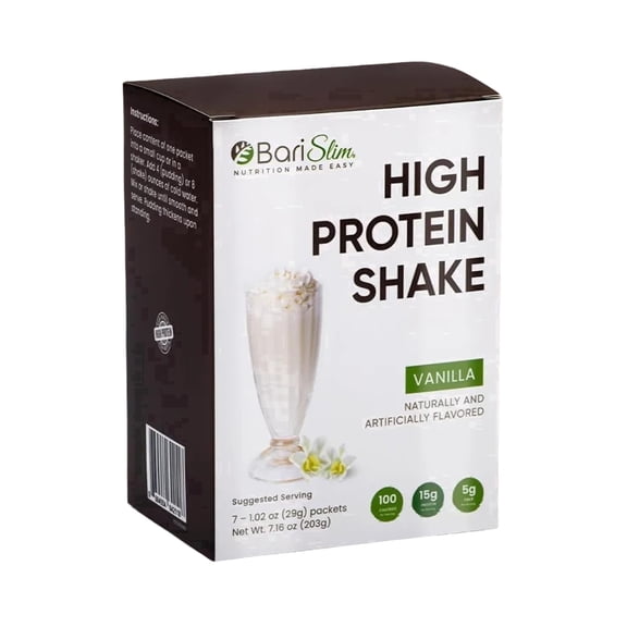 BariSlim High Protein Shake Powder, Weight Management, Energy & Nutritional Support, Vanilla Flavor, 7 Count, 9 oz, Adult