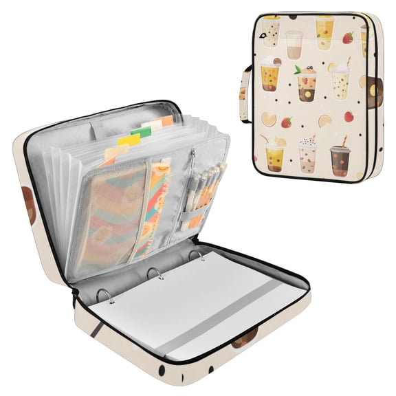 Haosy Accordion File Organizer Zipper Binder 500 Sheet 6-Tab Expanding File Folder Multi-Pocket 1.2 Inch 3 Ring Milk Tea and Fruit