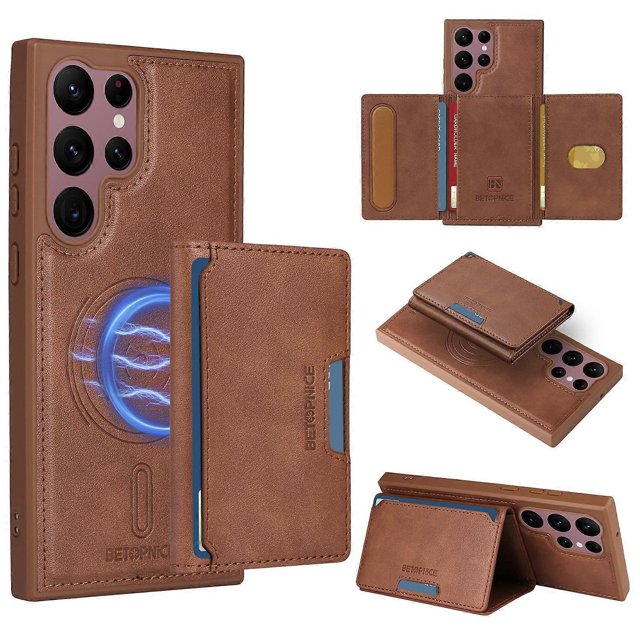 For Samsung Galaxy S22 Ultra 5G Magnetic Case BETOPNICE Leather Phone Cover Kickstand with Detachabl