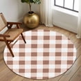 thumbnail image 3 of Brown Checkered Round Area Rug 5 FT, Non Slip Bedroom Rugs, Farmhouse Buffalo Plaid Washable Soft Circular Carpet Non-Shedding Floor Mat for Kitchen Dining Room Foyer Balcony Dorm, 3 of 8