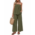 thumbnail image 3 of Laqbezok Women's 2-Piece Summer Set, Sexy Strapless Tube Top and High Waisted Wide Leg Pants Outfit, Casual Solid Color Lounge Tracksuit with Pockets, 3 of 5