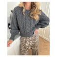 thumbnail image 4 of SUNSIOM Women's Cable Knit Sweaters Long Sleeve Round Neck Solid Color Pullovers Knit Tops, 4 of 6