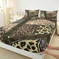 thumbnail image 3 of Manfei Cheetah Leopard Print Bed Sheets, Black Brown King Sheets, Fashion Geometric Stripes Sheet Set, Lightweight Room Decor, 4-Piece, 3 of 7