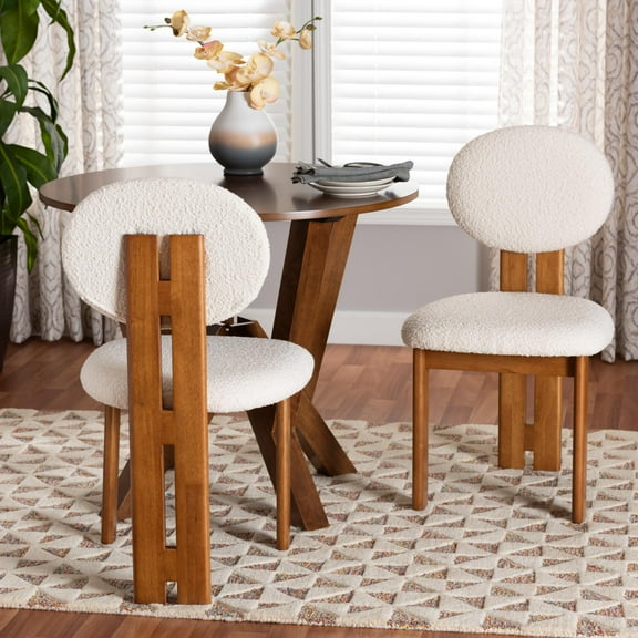 Baxton Studio Kacela Modern Japandi Cream Boucle Fabric and Walnut Brown Finished Wood 2-Piece Dining Chair Set