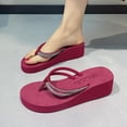 thumbnail image 2 of hlysgo Women's Sparkly Rhinestone Platform Flip Flops Thong Sandals Flower Slip on Wedge Sandals Hot Pink 5.5, 2 of 6