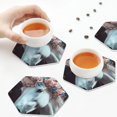 thumbnail image 7 of Pofeuu Flower Crown White Horse Print Leather Coasters Set of 6, Round Cups Mugs Mat Pad for Home Kitchen Heat Resistant Drink Coasters,Hexagon, 7 of 7